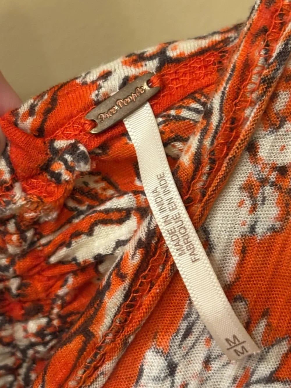Free People Rust Floral Ruched V-Neck Blouse Size M